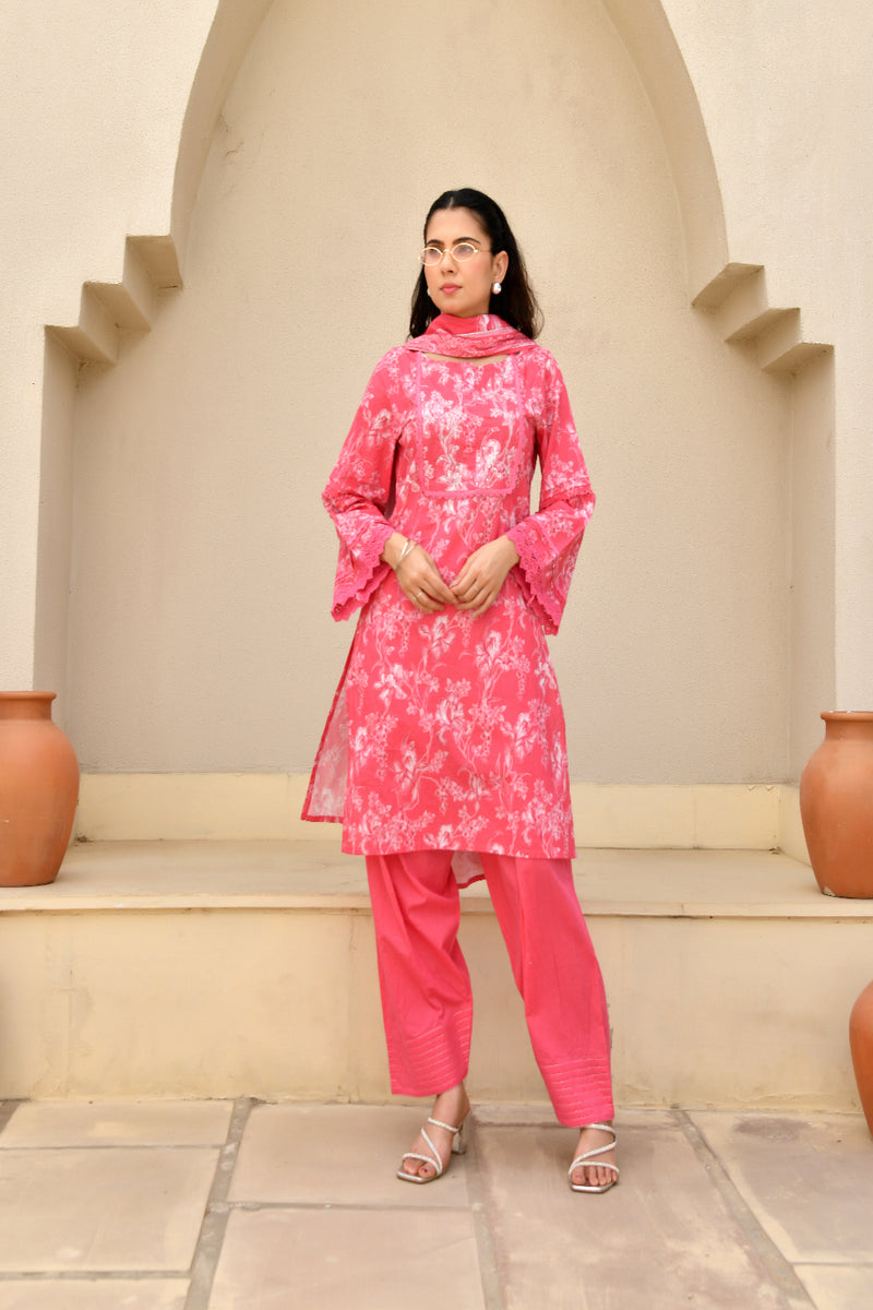 (Vaasva) Women floral printed zari work farshi salwar set (Set of 5pc)