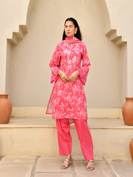 (Vaasva) Women floral printed zari work farshi salwar set (Set of 5pc)