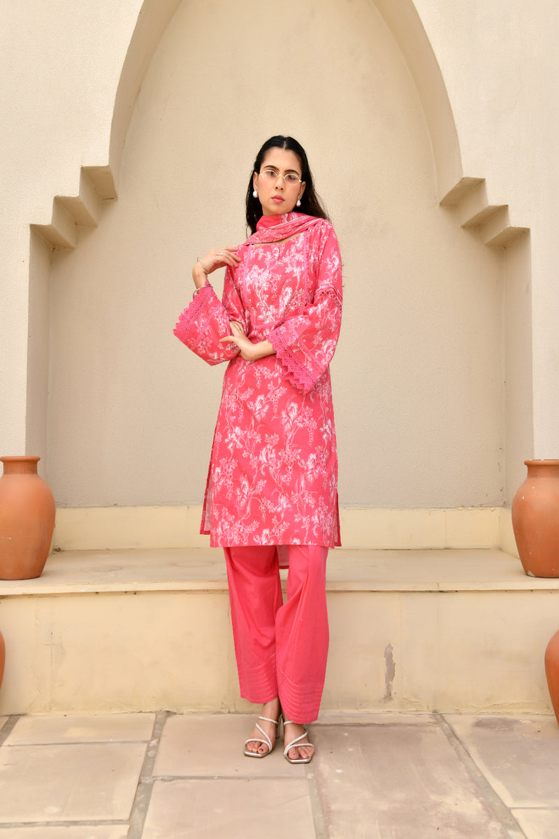 (Vaasva) Women floral printed zari work farshi salwar set (Set of 5pc)