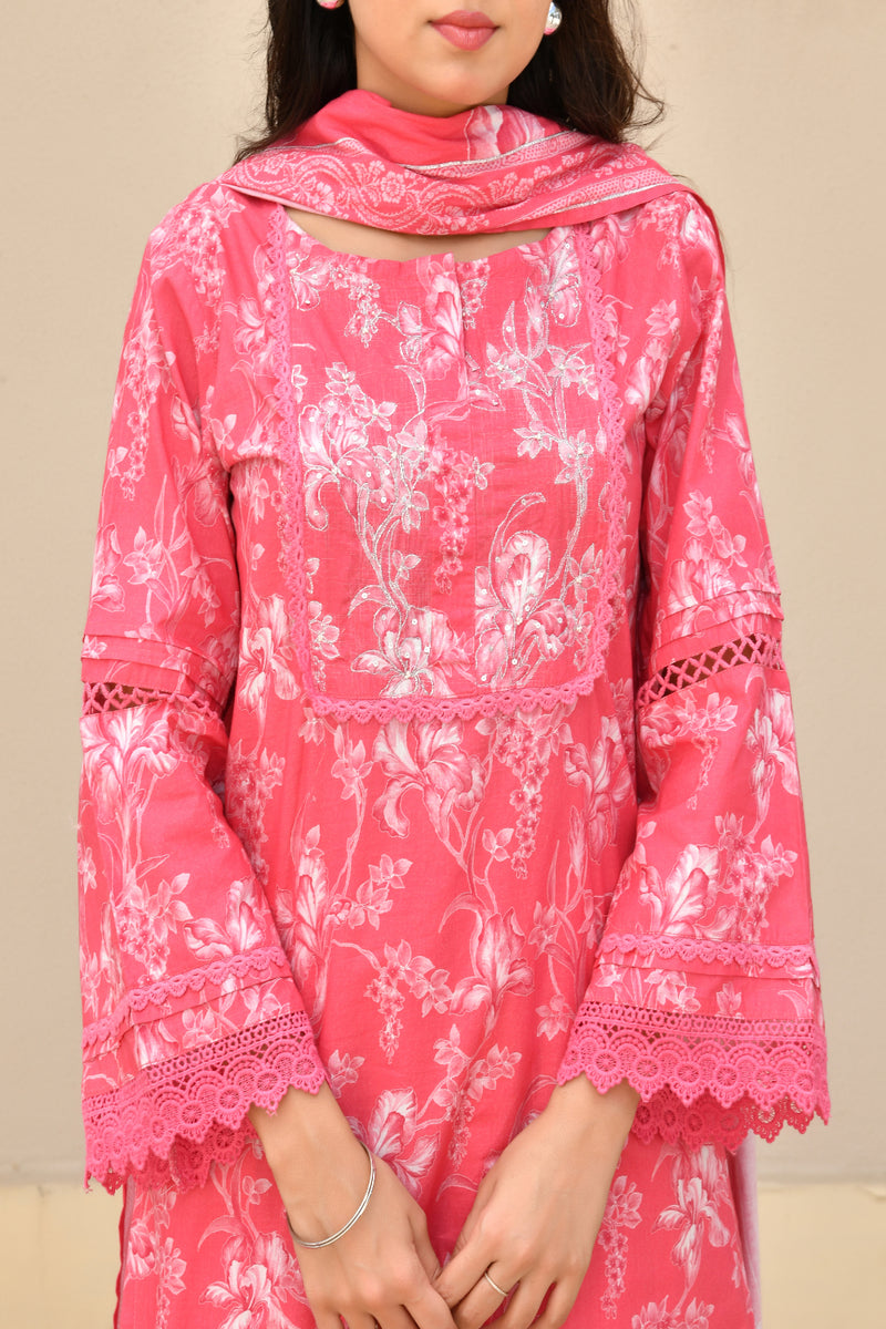 (Vaasva) Women floral printed zari work farshi salwar set (Set of 5pc)