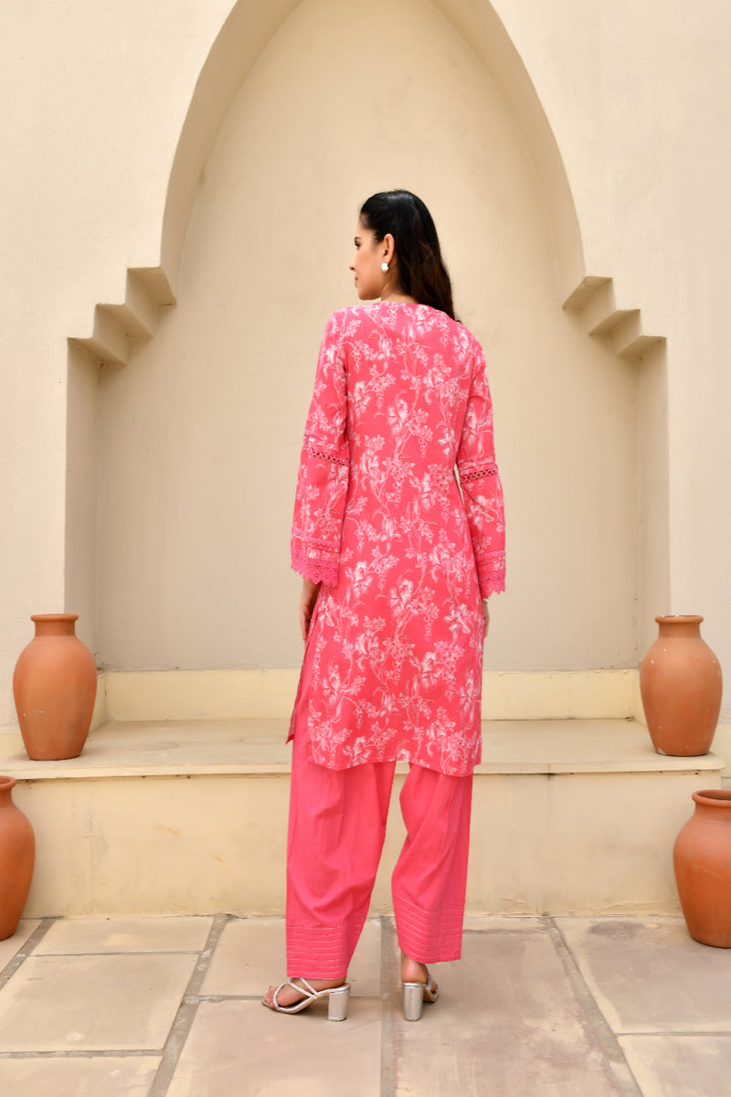 (Vaasva) Women floral printed zari work farshi salwar set (Set of 5pc)