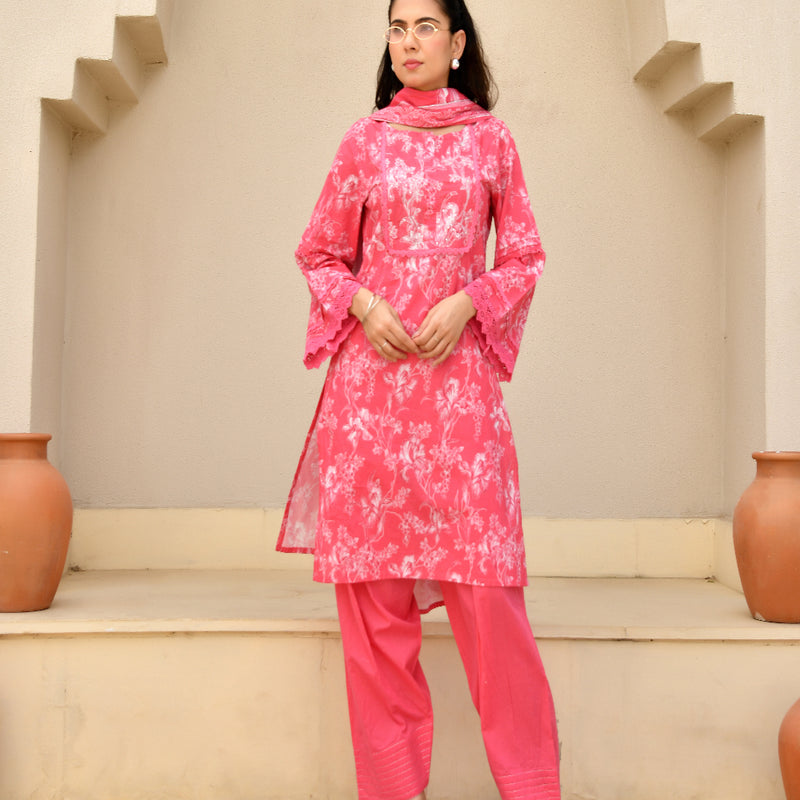 (Vaasva) Women floral printed zari work farshi salwar set (Set of 5pc)