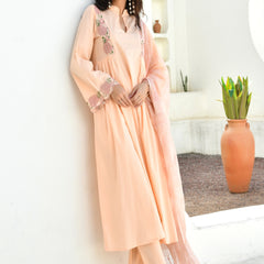 (Vaasva) Women peach applique aline suit set (Set of 5pc)