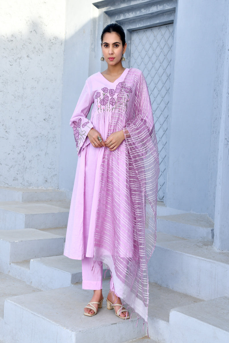 (Vaasva) Women purple applique aline suit set (Set of 5pc)
