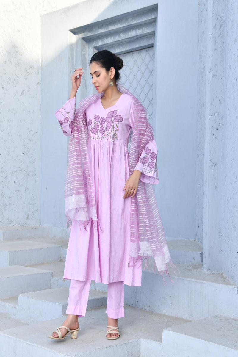 (Vaasva) Women purple applique aline suit set (Set of 5pc)
