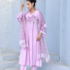 (Vaasva) Women purple applique aline suit set (Set of 5pc)