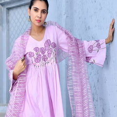 (Vaasva) Women purple applique aline suit set (Set of 5pc)