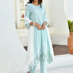(Vaasva) Women sky applique aline suit set (Set of 5pc)
