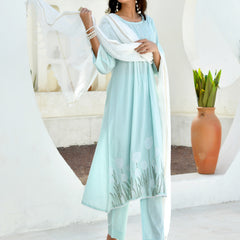 (Vaasva) Women sky applique aline suit set (Set of 5pc)