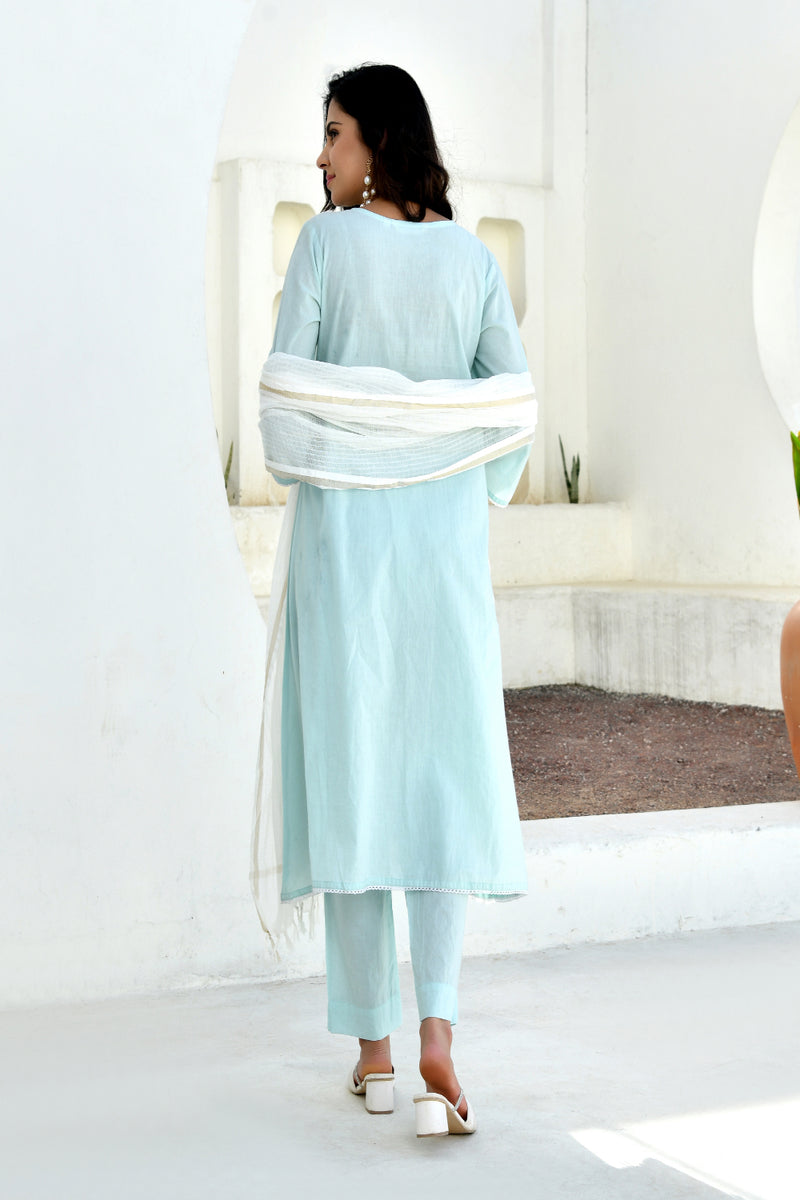 (Vaasva) Women sky applique aline suit set (Set of 5pc)