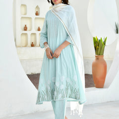 (Vaasva) Women sky applique aline suit set (Set of 5pc)