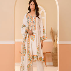 (Vaasva) Women Dobby Yellow Floral placemnt printed aline suit set (Set of 5pc)