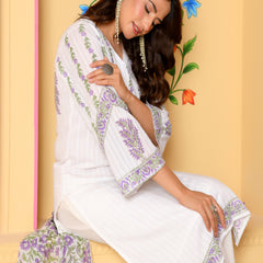 (Vaasva) Women Dobby Purple Floral placemnt printed suit set (Set of 5pc)