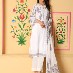 (Vaasva) Women Dobby Purple Floral placemnt printed suit set (Set of 5pc)