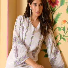 (Vaasva) Women Dobby Purple Floral placemnt printed suit set (Set of 5pc)