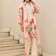 (Vaasva) Women red floral short kurti pant set with dupatta (Set of 5pc)