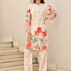 (Vaasva) Women red floral short kurti pant set with dupatta (Set of 5pc)