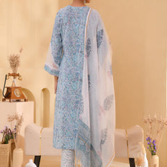 (Vaasva) Women blue floral multi block printed suit set (Set of 5pc)