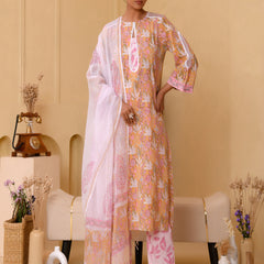 (Vaasva) Women mustard pear shaped block printed suit set (Set of 5pc)