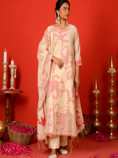 (Vaasva) Women red pear shaped block printed suit set (Set of 5pc)