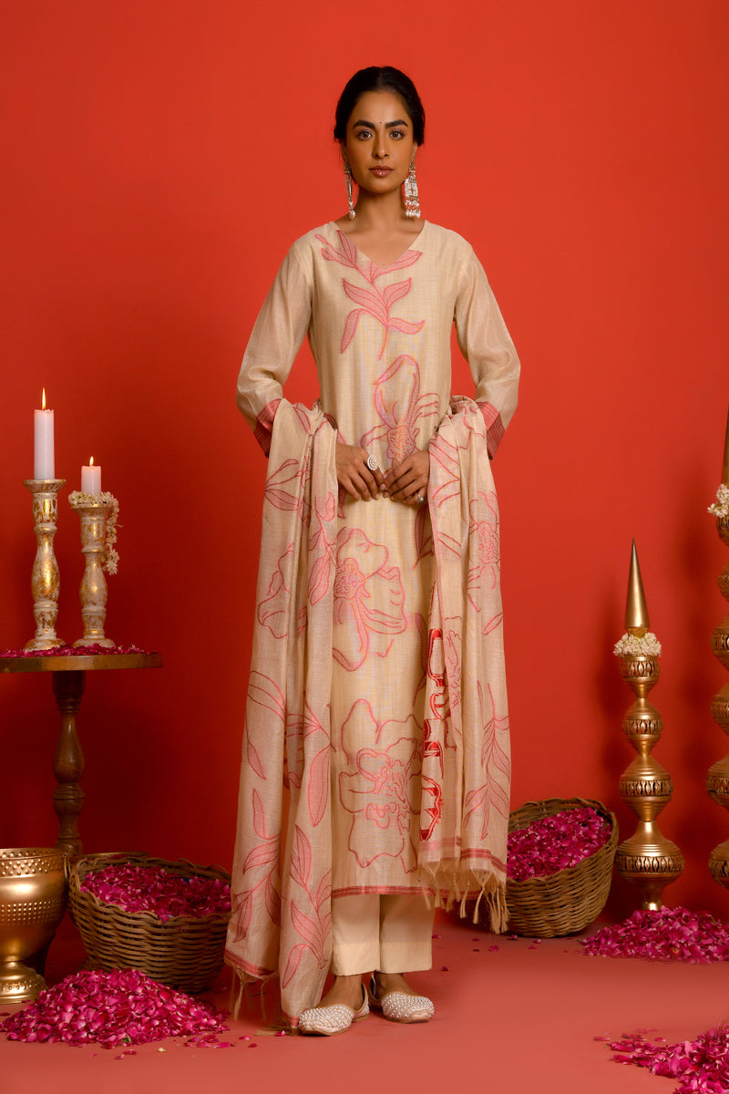 (Vaasva) Women red pear shaped block printed suit set (Set of 5pc)