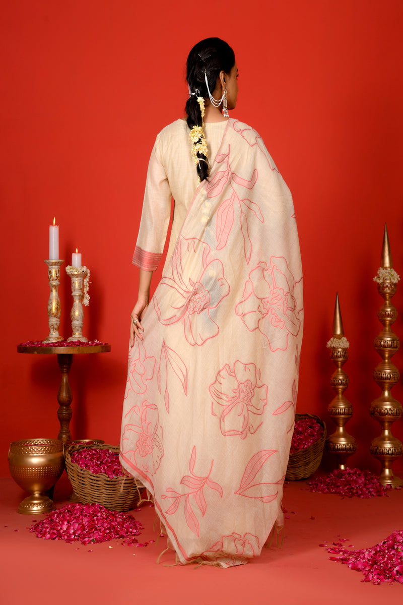 (Vaasva) Women red pear shaped block printed suit set (Set of 5pc)