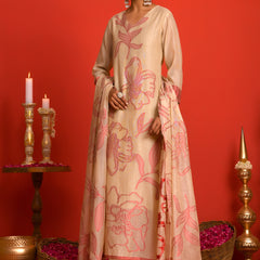 (Vaasva) Women red pear shaped block printed suit set (Set of 5pc)