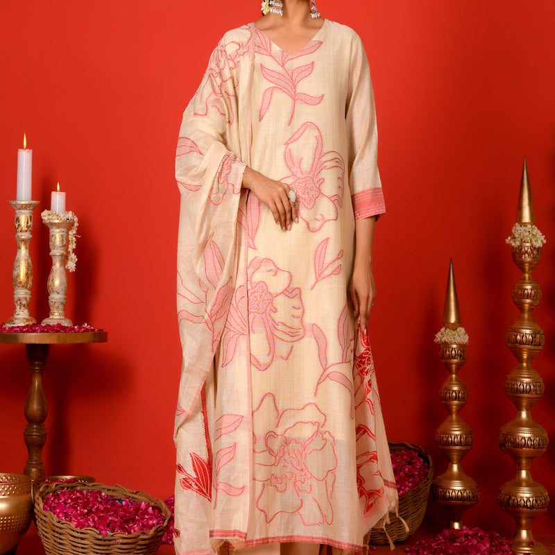 (Vaasva) Women red pear shaped block printed suit set (Set of 5pc)