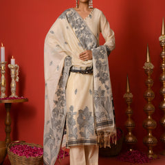 (Vaasva) Women Black leaf pattern jamdani suit set (Set of 5pc)