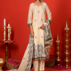 (Vaasva) Women Black leaf pattern jamdani suit set (Set of 5pc)