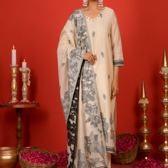 (Vaasva) Women Black leaf pattern jamdani suit set (Set of 5pc)