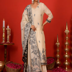 (Vaasva) Women Black leaf pattern jamdani suit set (Set of 5pc)