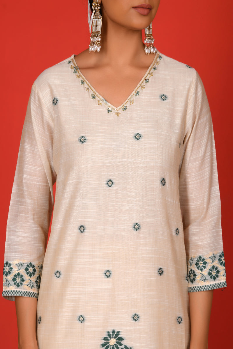 (Vaasva) Women Dark green boonta pattern jamdani suit set (Set of 5pc)