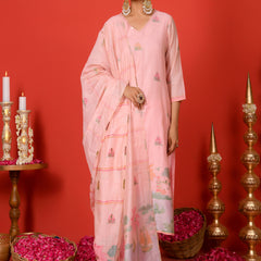 (Vaasva) Women Pink forest jamdani pattern (Set of 5pc)
