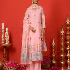 (Vaasva) Women Pink forest jamdani pattern (Set of 5pc)