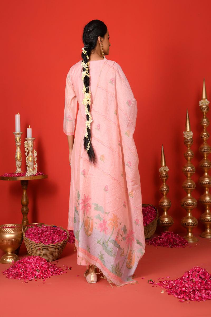(Vaasva) Women Pink forest jamdani pattern (Set of 5pc)