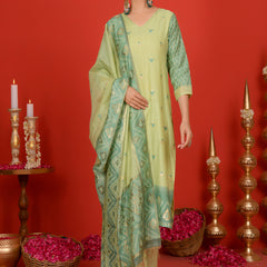 (Vaasva) Women Green Mini boonta jamdani woven suit set (Set of 5pc)