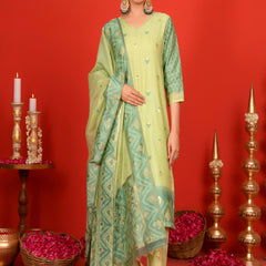 (Vaasva) Women Green Mini boonta jamdani woven suit set (Set of 5pc)