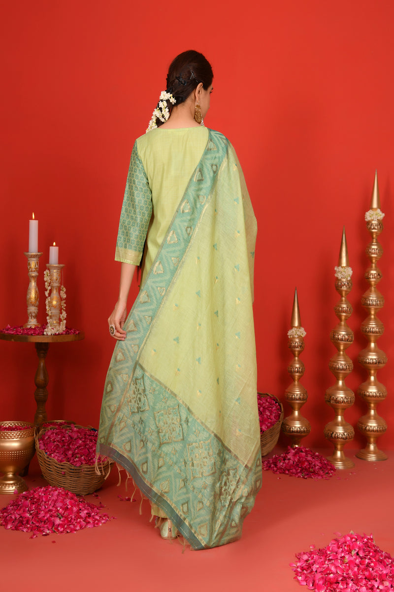 (Vaasva) Women Green Mini boonta jamdani woven suit set (Set of 5pc)