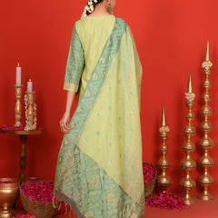 (Vaasva) Women Green Mini boonta jamdani woven suit set (Set of 5pc)