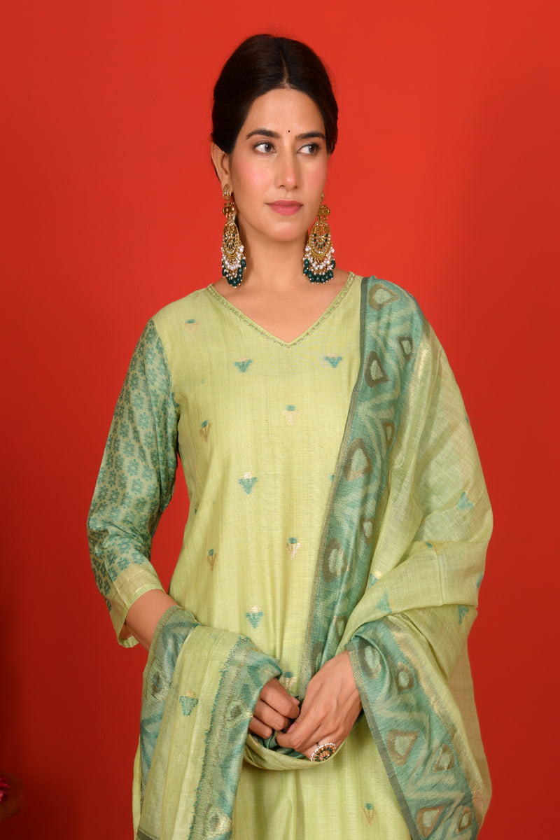 (Vaasva) Women Green Mini boonta jamdani woven suit set (Set of 5pc)