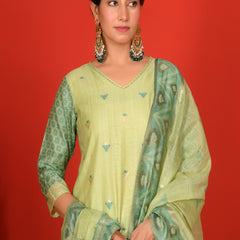 (Vaasva) Women Green Mini boonta jamdani woven suit set (Set of 5pc)