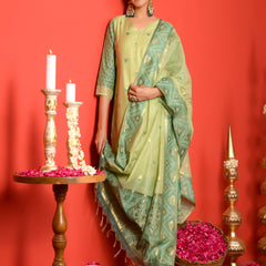 (Vaasva) Women Green Mini boonta jamdani woven suit set (Set of 5pc)