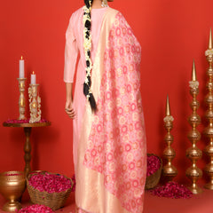 (Vaasva) Women Pink jamdani suit with golden woven dupatta  (Set of 5 Pc)