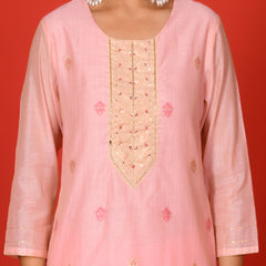 (Vaasva) Women Pink jamdani suit with golden woven dupatta  (Set of 5 Pc)