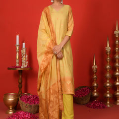 (Vaasva) Women Mustard Boonta jamdani suit set  (Set of 5 Pc)