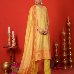 (Vaasva) Women Mustard Boonta jamdani suit set  (Set of 5 Pc)