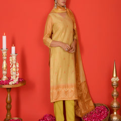 (Vaasva) Women Mustard Boonta jamdani suit set  (Set of 5 Pc)