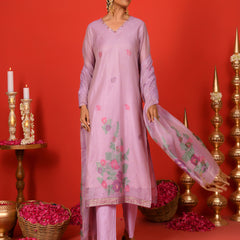 (Vaasva) Women Lilac placemnt floral woven jamdani suit set  (Set of 5 Pc)