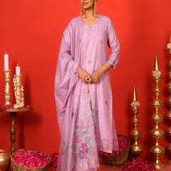 (Vaasva) Women Lilac placemnt floral woven jamdani suit set  (Set of 5 Pc)